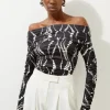 Abstract Spot Jersey Crepe Off The Shoulder Bodysuit