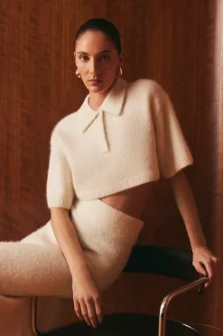 Alpaca Wool Fluffy Knit Polo Top