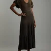 Angel Sleeve Sparkle Knit Full Skirted Midaxi Dress