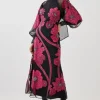 Applique Organdie Floral Graphic Woven Maxi Dress