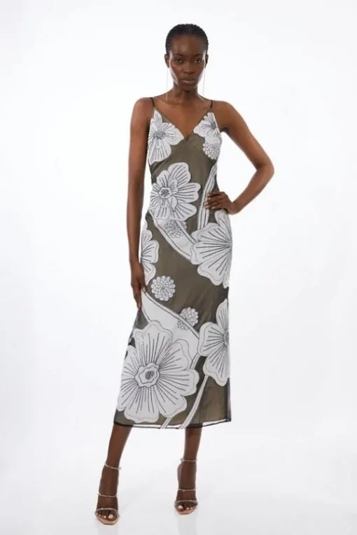Applique Organdie Woven Midi Dress