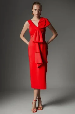 Archive Collection - Bow Detail Off The Shoulder Crepe Woven Midi Dress