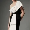 Archive Collection - Bow Detail One Shoulder Crepe Woven Midi Dress