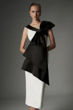 Archive Collection - Large Bow Detail Off The Shoulder Crepe Woven Midi Dress