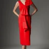Archive Collection - Petite Bow Detail Asymmetric Off The Shoulder Midaxi Dress