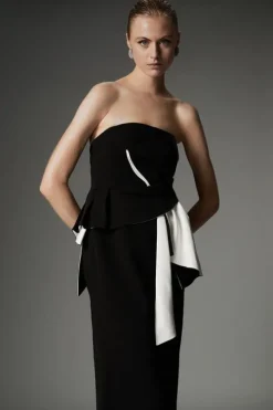 Archive Collection - Petite Bow Detail Crepe Bandeau Midi Dress