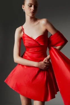 Archive Collection - Petite Taffeta Draped Shoulder Mini Dress