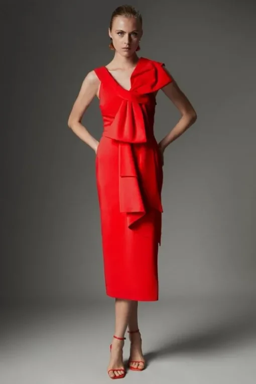 Archive Collection - Petite Bow Detail Asymmetric Off The Shoulder Midaxi Dress