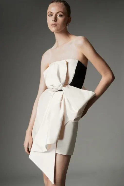 Archive Collection - Petite Taffeta Bow Detail Woven Mini Dress