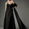 Archive Collection - Taffeta Draped Shoulder Midi Prom Dress