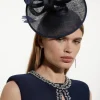 Asymmetric Disk Fascinator With Bow And Feather Detail