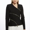 Asymmetric Zip Detail Figure Form Bandage Knit Top