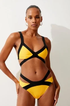 Bandage Color Block Strappy Bikini Top