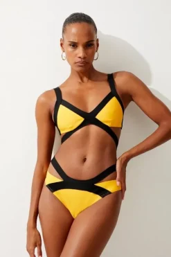 Bandage Color Block Strappy Bikini Bottoms