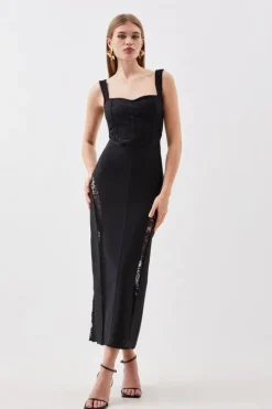 Bandage Figure Form Knit Lace Corset Detail Midaxi Dress