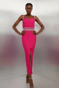 Bandage Figure Form Knit Embellished Maxi Dress