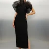 Bandage Figure Form Organza Frill Knit Midaxi Dress