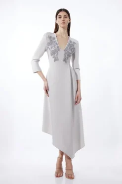 Bandage Form Fitting Asymmetric Embellished Knit Dress