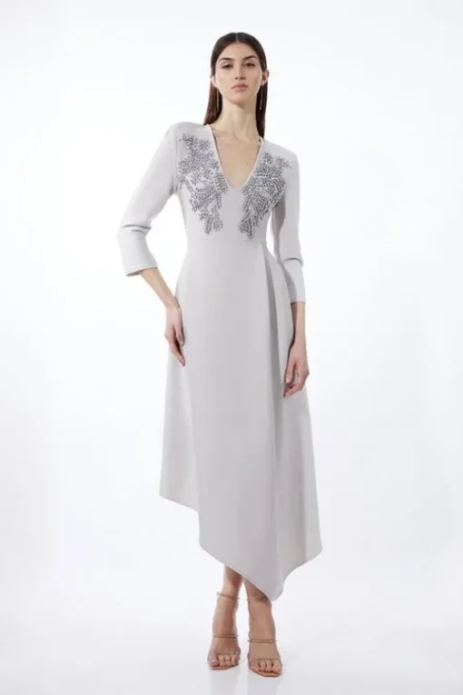 Bandage Form Fitting Asymmetric Embellished Knit Dress