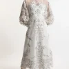 Baroque Organdie Applique Buttoned Woven Maxi Dress