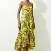Batik Floral Belted Strappy Cotton Woven Maxi Dress