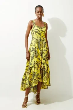 Batik Floral Belted Strappy Cotton Woven Maxi Dress