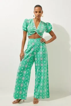 Beach Cotton Eyelet Pants And Top Two-Piece Set