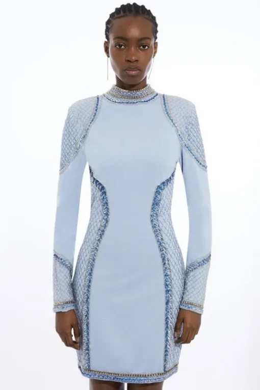 Beaded And Embellished Ponte Jersey Mini Dress