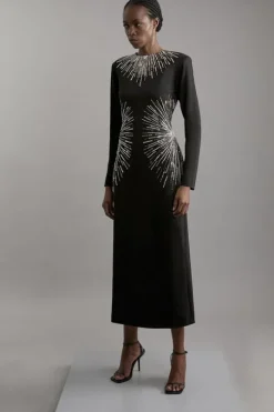Beaded And Embellished Ponte Jersey Midi Dress