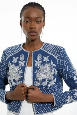 Beaded Embellished Denim Woven Trophy Jacket