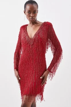 Beaded Fringed And Embellished Woven Mini Dress