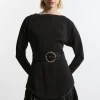 Belted Ponte Jersey Frill Hem Mini Dress