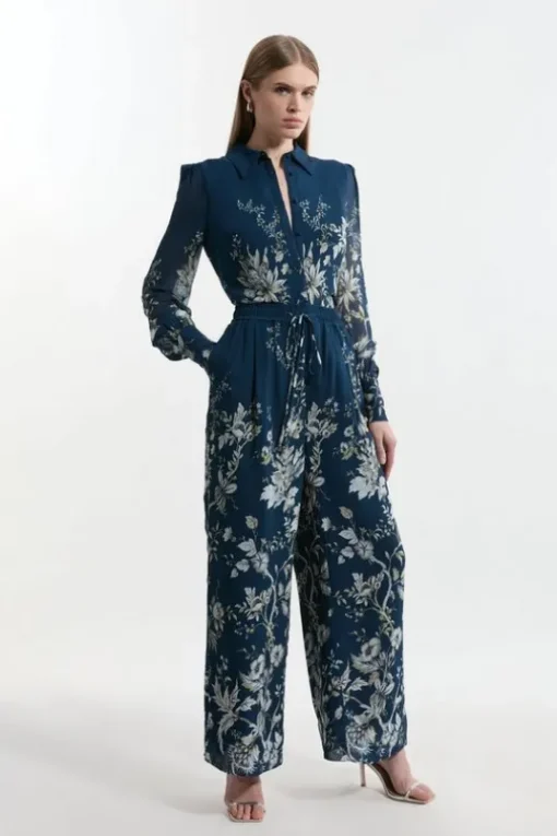 Boarder Print Viscose Piped Woven Shirt Balloon Sleeve Co-ord