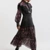 Boho Floral Woven Midaxi Dress With Lace Front Detail