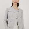 Boucle Double Breasted Collarless Tailored Jacket