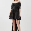 Bow Detail Taffeta Woven Mini Dress