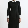 Brushed Tailored Jersey Long Sleeve Scuba Midi Dress