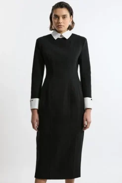 Brushed Tailored Jersey Long Sleeve Scuba Midi Dress