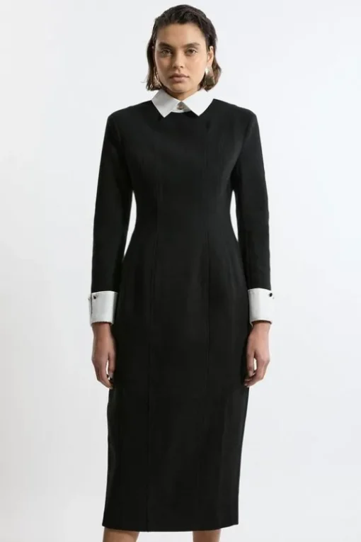 Brushed Tailored Jersey Long Sleeve Scuba Midi Dress