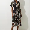 Butterfly Print Viscose Crepe Twist Front Midi Shirt Dress