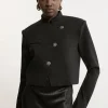 Button Detail Luxe Ponte Jersey Cropped Jacket