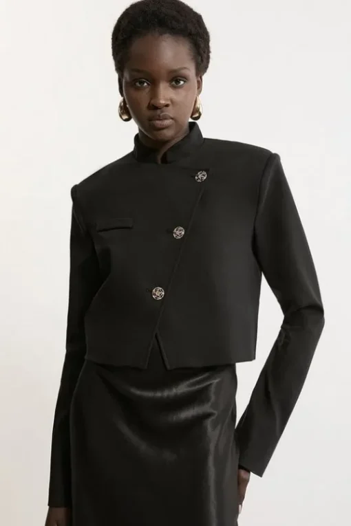 Button Detail Luxe Ponte Jersey Cropped Jacket