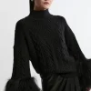 Cable Knit Viscose Blend Shearling Cuff Sweater