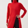 Cashmere Blend Deep Slip Longline Knit Top