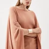 Cashmere Blend Drama Sleeve Slash Neck Knit Top