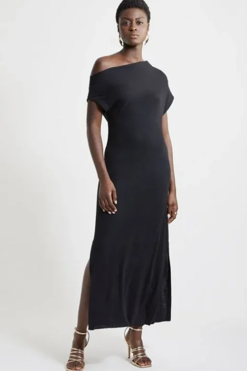Cashmere Blend One Off The Shoulder Midaxi Dress