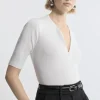 Cashmere Blend Zip Detail Knit Polo Top