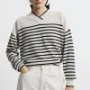 Cashmere Knitted V Neck Contrast Wrap Striped Sweater