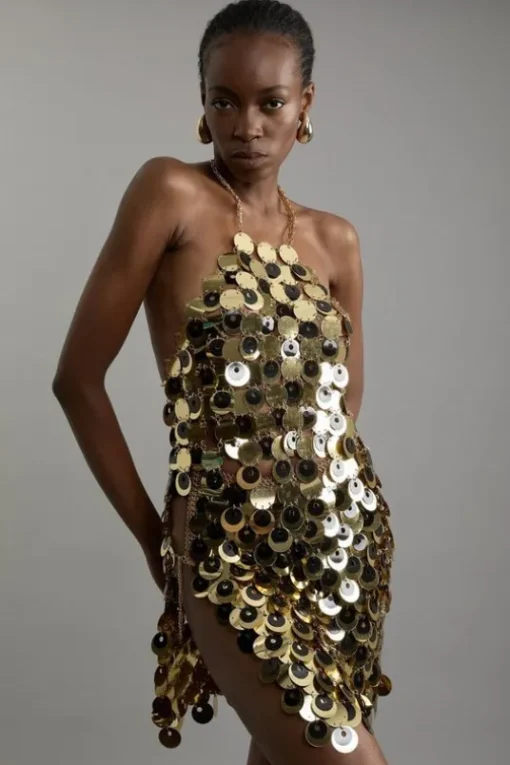 Chainmail Sequin Disc Mini Skirt
