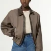 Check and Faux Leather Tailored Bomber Jacket